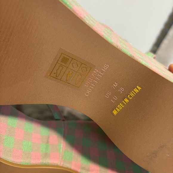 NWOB Urban Outfitters UO Nora Strappy Green/Pink Plaid Platform Wedge Sandal - Picture 12 of 15